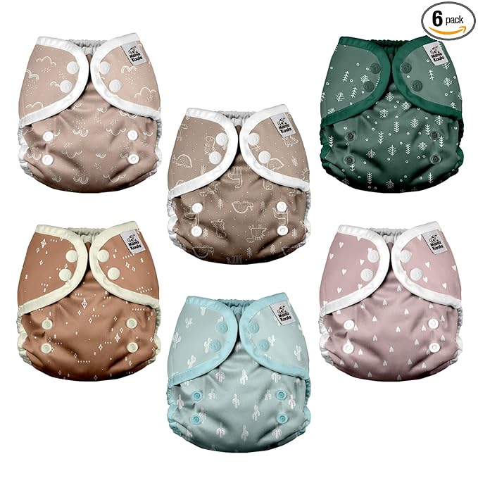 Mama Koala Reusable Adjustable Cloth Diaper Covers with Double Gusset for Girls and Boys, Snap Closure, Size S (Simply Neautrals)