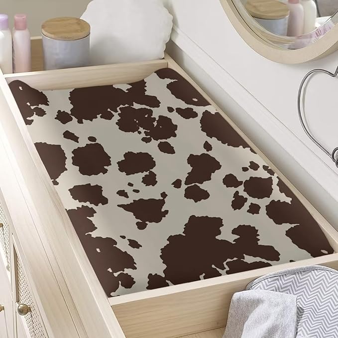 Cow Print Changing Pad Cover Brown Diaper Changing Pad Cover Soft & Breathable Comfy Diaper Change Table Sheets Universal Fit Cradle Mattress Sheets for Baby Girls Boys