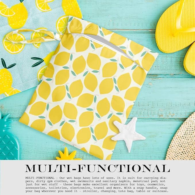 Wet Bag, Wet Dry Bag, Wet Bag for Swimsuit, Travel, Beach, Pool, Diapers, Dirty Yoga Gym Clothes, Toiletries, Makeup Bag, Snack Bag, Waterproof Reusable Fruit Peach Avocado Lemon