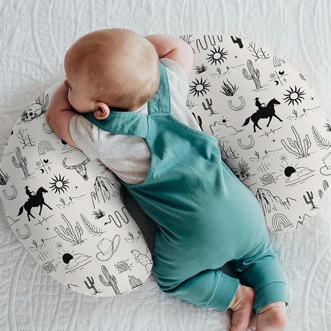 Western Cowboy Baby Nursing Pillow Covers for Boy Girl Wild West Cactus Mountain Snake Cattle Skull Sun Nursing Pillow Slipcovers for Breastfeeding Pillows Desert Adventure Soft Stretchy Cover