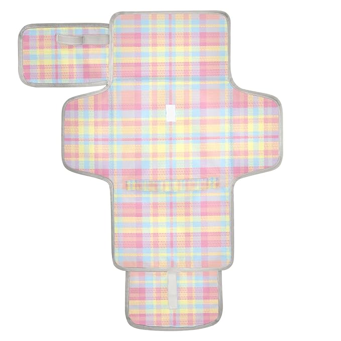 Portable Diaper Changing Pad Travel Baby Changing Mat Waterproof Diaper Changing Mat Foldable Lightweight Baby Changer with Built-in Pillow Tartan Plaid