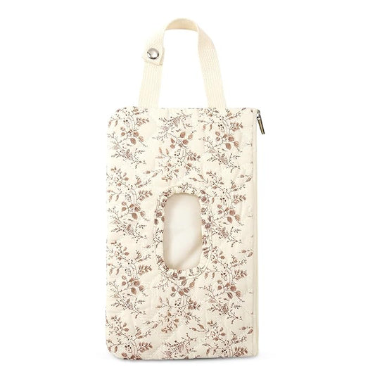 Quilted Baby Diaper and Wipes Pouch Portable Mommy Bag for Stroller Reusable Wipes Pouch with Lanyard for Casual Travel (Beige)
