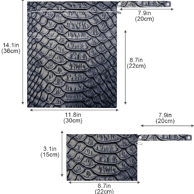 visesunny Snake Skin 3D Print 2Pcs Wet Bag with Zippered Pockets Washable Reusable Roomy Diaper Bag for Travel,Beach,Daycare,Stroller,Diapers,Dirty Gym Clothes,Wet Swimsuits,Toiletries