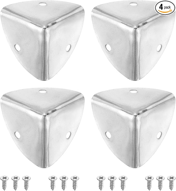 uxcell 4 Pcs Decorative Box Corner Cover, 40mm Metal Edge Guard, Furniture Corner Edges Protector with Screws, Silver