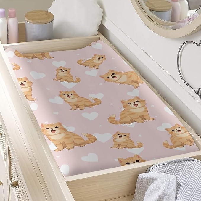 Cartoon Cats Changing Pad Cover for Baby Stretchy Changing Table Cover Breathable Diaper Changing Mat Cover Fit 32"x16" Contoured Pad