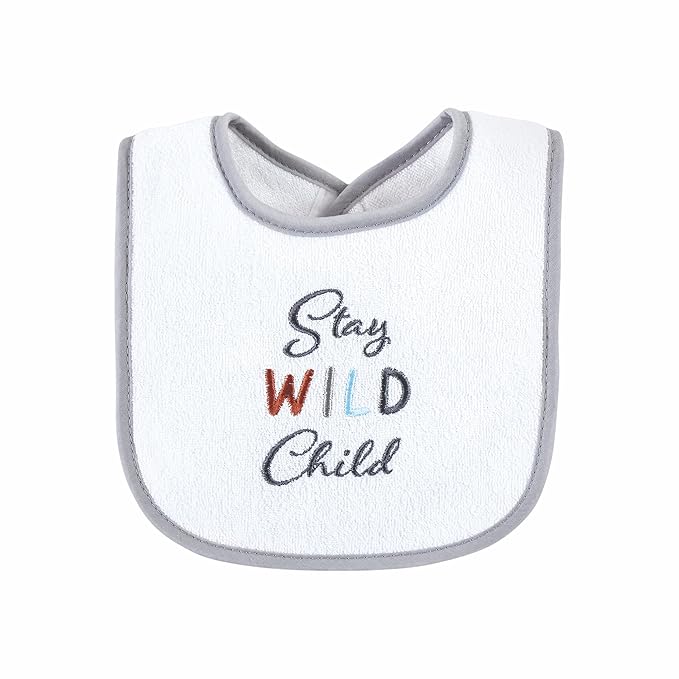 Hudson Baby Unisex Baby Cotton Terry Drooler Bibs with Fiber Filling, Boy Gray Woodland, One Size