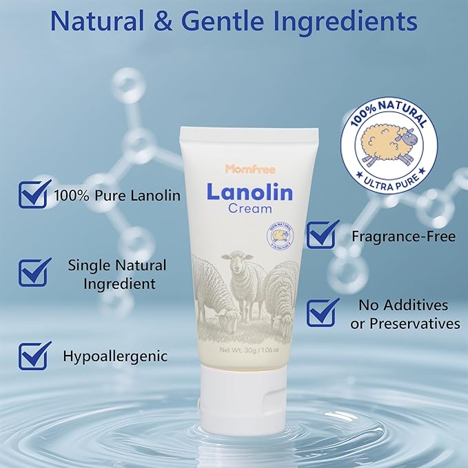 Nipple Cream Safe for Breastfeeding: Lanolin Nipples Balm 100% Natural | Sore Nipple Relief & Cracked | Soothing Protection for Nursing Moms - 30g/1.06oz