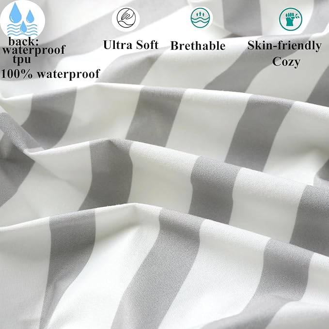 Fadacudan Waterproof Bassinet Sheet Compatible with Pack n-Play Dome LX Bassinet(not playard), 2 Pack Jersey Knit Super Soft for Baby Grey Stripes & Polka Dots