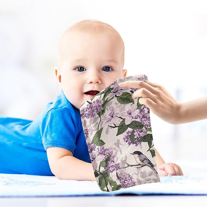 vvfelixl Baby Muslin Washcloths Bloom Lilac Magno Baby Burp Cloths Cotton Babys Face Towel for Newborn Infants Boys Girls Soft and Absorbent 11.8 X 11.8 in, 3 Pack