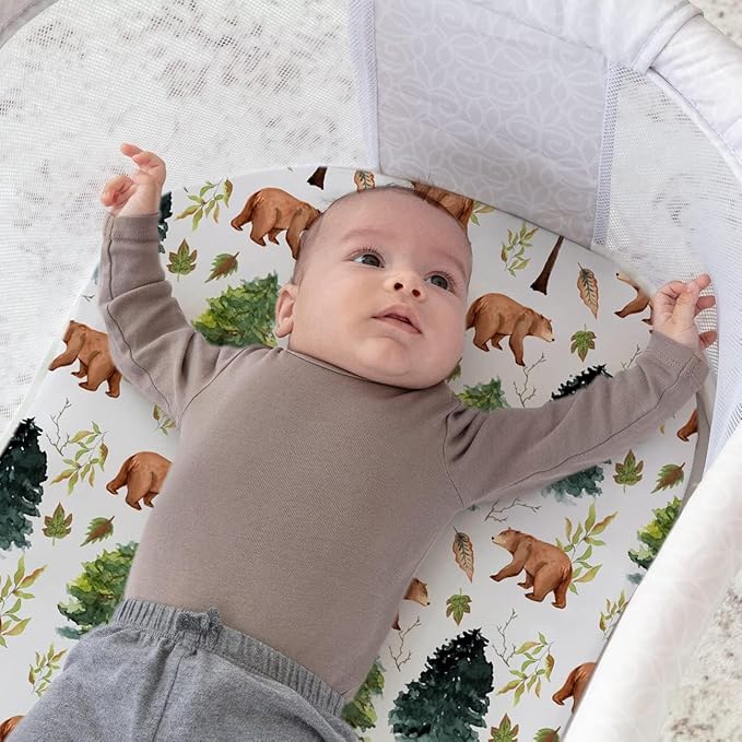 Stretch Fitted Bassinet Sheet Set BROLEX 2 Pack Cradle Sheets for Bassinet Pad/Mattress,Unisex Boys Girls,Ultra Soft,Brown Polar Bears