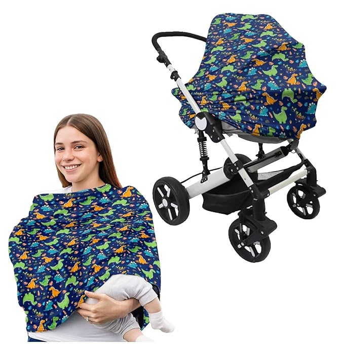 Colorful Dinosaur Car Seat Cover for Babies Fits Most Strollers & Baby Car Seats Soft and Stretchy Safely Breastfeeding Pillow Cover Baby Essentials