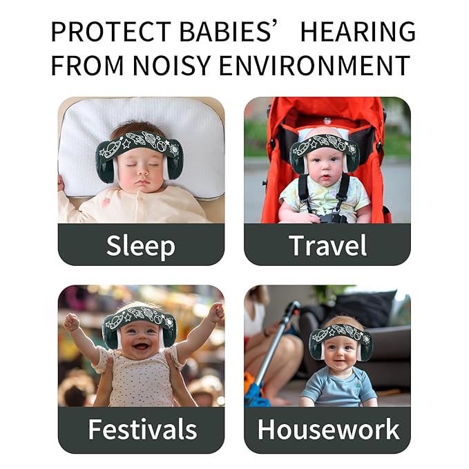 LYSIAN Baby Noise Reduction Earmuffs, 25dB Noise Cancelling Headphones for Infants & Kids, Perfect for Sleep, Travel, Airplanes, Concerts, Fireworks-Dark Green