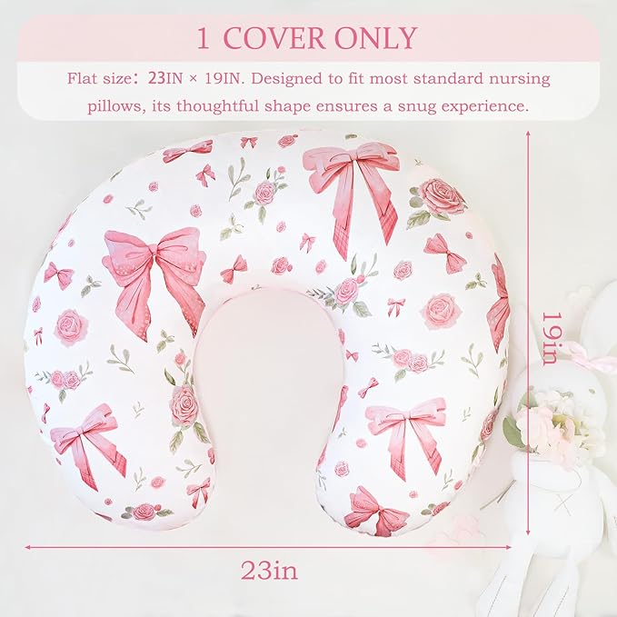 Nursing Pillow Cover, Ultra Soft Breastfeeding Pillow Covers for Newborn Baby Boys and Girls, Easy Removal and Machine Washable Slipcover, 1 Pillowcase Only (Pink Rose)