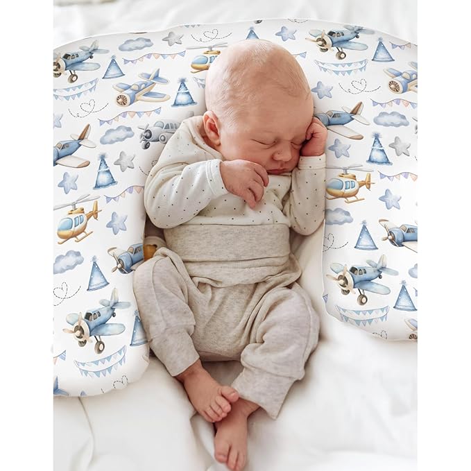 Vintage Planes Airplanes Helicopters Nursing Pillow Covers for Boy Girl Retro Stars Plane Clouds Sky Nursery Slipcover for Breastfeeding Pillows Soft Stretchy Removable Covers for Newborn Infant