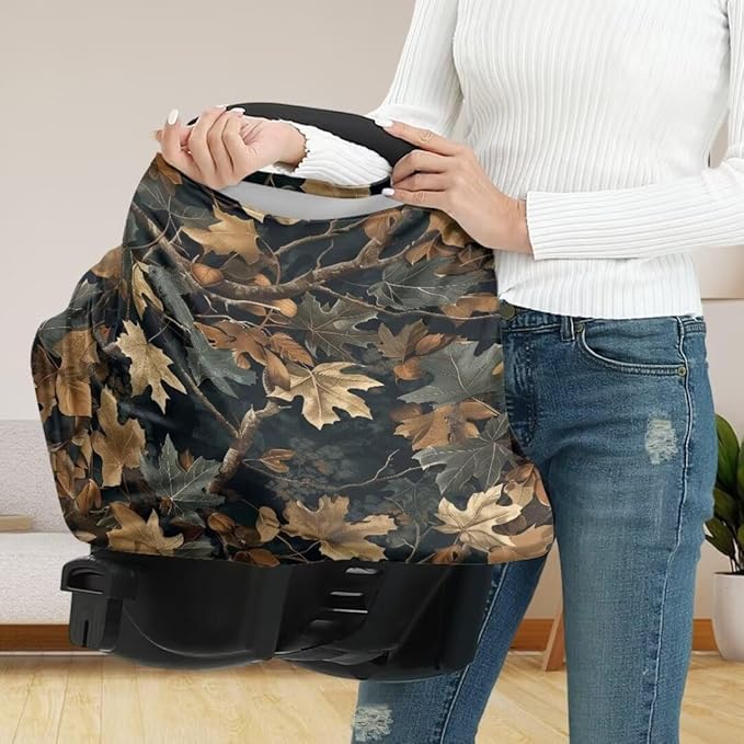 Coldinair Jungle Dead Leaf Car Seat Covers for Girls Multi-use Cover Baby Carseat Canopy Cow Print Nursing Cover for Breastfeeding