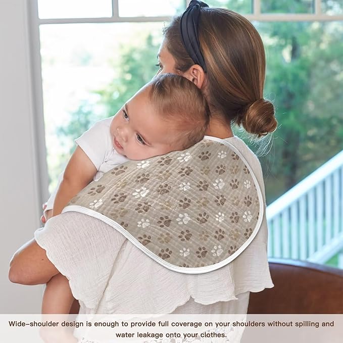 Brown Dog Paws Baby Muslin Burp Cloths Set of 2 Paw Muslin Washcloths Cute Milk Spit Up Rags Soft Newborn Towel Burp Cloth Bib for Unisex Boys and Girls, 22 x 11 Inch