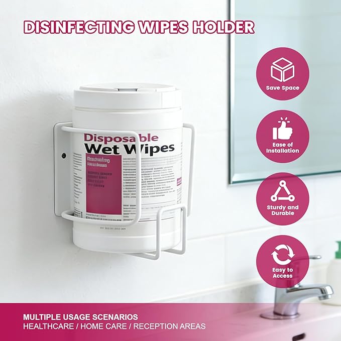 Drill-Free Wipes Holder Wall Mount, Cleaning Wipes Holder, Wall Bracket for Cleaning Wipes Ideal for Office Classroom Kitchen Bathroom Household Gym - No Wipes Included
