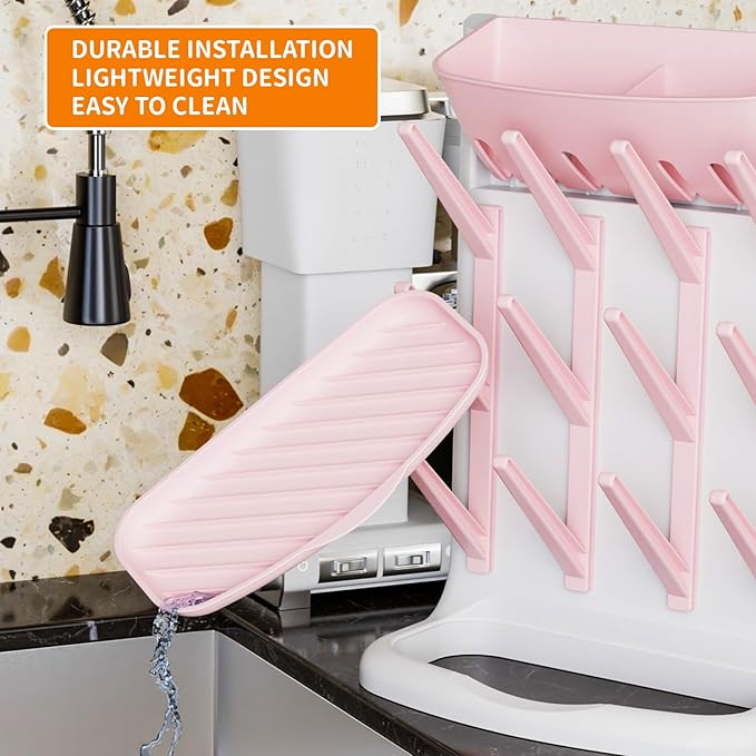 Yieach Larger Vertical Baby Bottle Drying Rack - BPA Free - Space Saving Feeding Bottles Drying Rack Holder for Countertop,Baby Bottle Holder Storage Station for Pacifiers,Pump Accessories Stand,Pink