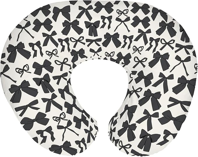 Black Bows Baby Nursing Pillow Covers for Girl Boy Valentine Bows Nursery Feeding Pillowcase for Breastfeeding Pillows Spring Black Ribbons Soft Stretchy Removable Slipcovers for Newborn Infant