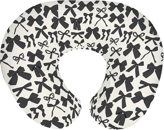 Black Bows Baby Nursing Pillow Covers for Girl Boy Valentine Bows Nursery Feeding Pillowcase for Breastfeeding Pillows Spring Black Ribbons Soft Stretchy Removable Slipcovers for Newborn Infant