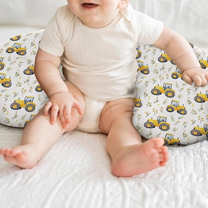 Watercolor Yellow Tractors Baby Nursing Pillow Covers for Boy Girl Farm Tractors Boho Leaves Nursery Feeding Pillowcase for Breastfeeding Pillows Farm Life Soft Stretchy Slipcovers for Newborn Infant