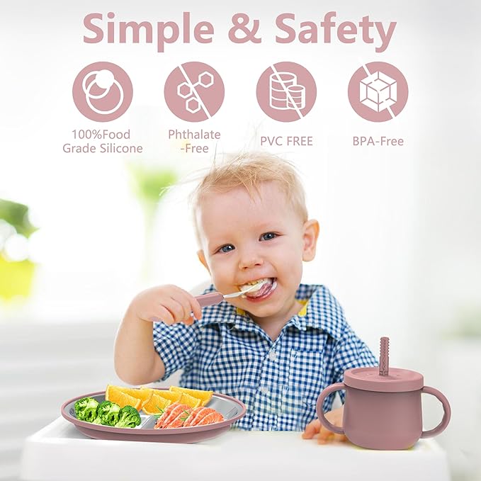 13 Pack Silicone Baby Feeding Set, BPA-Free Stainless Steel Toddler Feeding Supplies, Include Suction Plates, Baby Bowls, Silicone Fork & Spoon, and More, First Stage Baby Dish Set - 6+ Months
