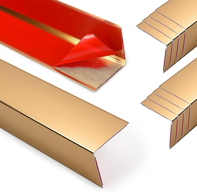 8Pack Aluminum Metal Corner Protector, 45″x 1″ Peel and Stick L Molding Corner Guards with 90° Angle, for Wall Door Frame Cabinet Furniture Baseboard Protection and Decoration (Gold)
