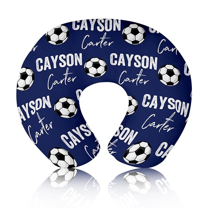 Baby Nursing Pillow Cover - Personalized Name Blue Soccer Theme Breastfeeding U-Shaped for Bottle Feeding, Ultra Soft Comfortable Breastfeeding Pillow Cover for Infant Baby Boys and Girls