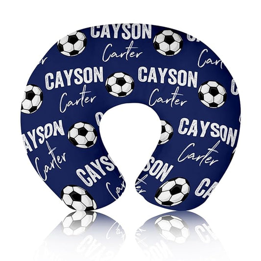 Baby Nursing Pillow Cover - Personalized Name Blue Soccer Theme Breastfeeding U-Shaped for Bottle Feeding, Ultra Soft Comfortable Breastfeeding Pillow Cover for Infant Baby Boys and Girls