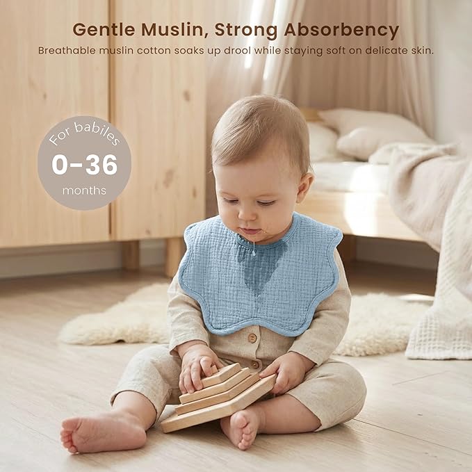 Konssy Muslin Baby Bibs 100% Cotton Absorbent Bandana Drool Bibs for Teething and Drooling, 6-Pack for Baby Boys & Girls