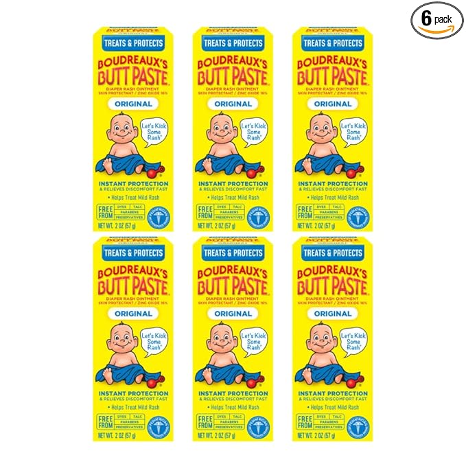 Boudreaux’s Butt Paste Diaper Rash Ointment, Baby Rash Cream Skin Protectant, Fast Relief for Diaper Rash, Soothing Barrier Cream, Original, 2 Ounce Tube (Pack of 6)