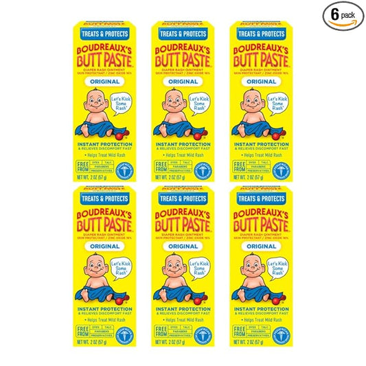 Boudreaux’s Butt Paste Diaper Rash Ointment, Baby Rash Cream Skin Protectant, Fast Relief for Diaper Rash, Soothing Barrier Cream, Original, 2 Ounce Tube (Pack of 6)