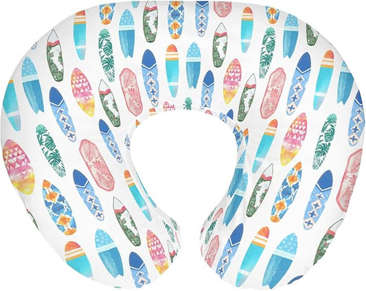 Colorful Surfboards Nursing Pillow Covers for Boy Girl Summer Surfing Nursery Feeding Pillowcase for Breastfeeding Pillows Boho Beach Vacation Travel Soft Stretchy Removable Covers for Newborn Infant