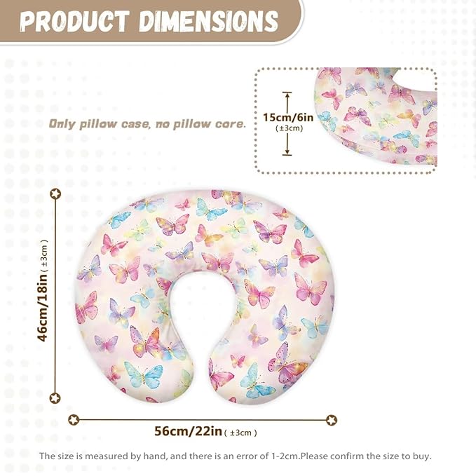 Multicolored Butterfly Nursing Pillow Cover for Baby Boy Girl Breastfeeding Nursing Pillow Slipcovers Super Soft Easy to Use and Dustptoof
