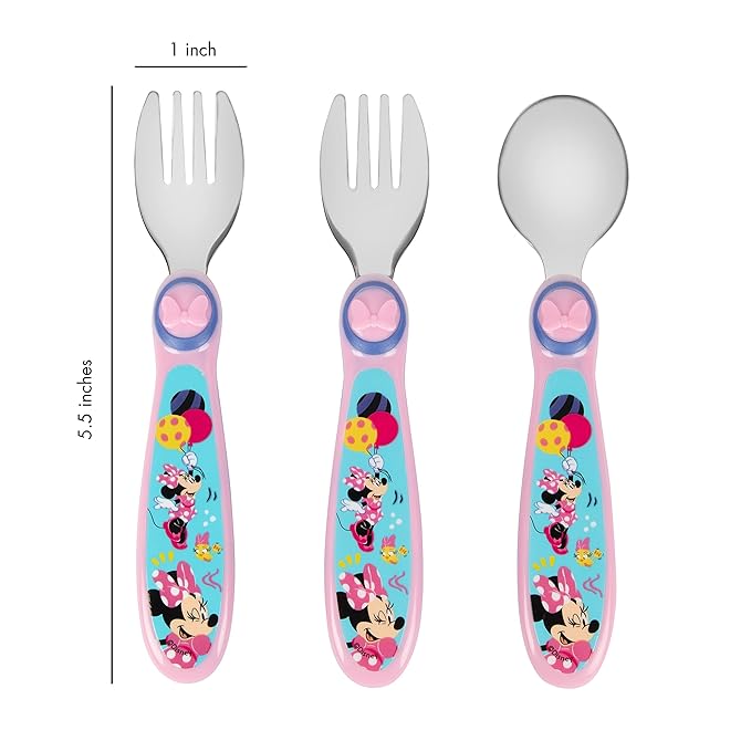 Disney Minnie Mouse Toddler Forks and Spoons Bundle - 6 Pieces - Dishwasher Safe Utensils