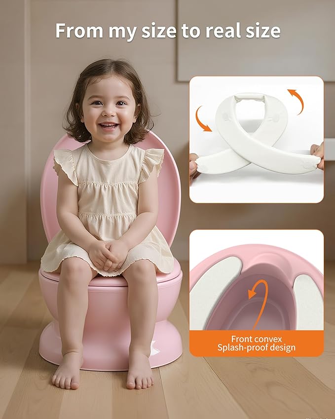 Realistic Potty Training Toilet - Flushing Sounds, Wipes Storage, Disposable Liners, Easy to Clean for Toddler Boys and Girls (Pink)