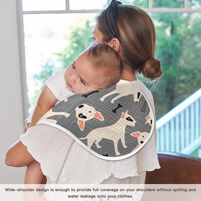 Bull Terrier Pitbull Dog and Bone Muslin Burp Cloths for Baby 4 Pack 100% Cotton Baby Washcloths Bibs for Boy Girl