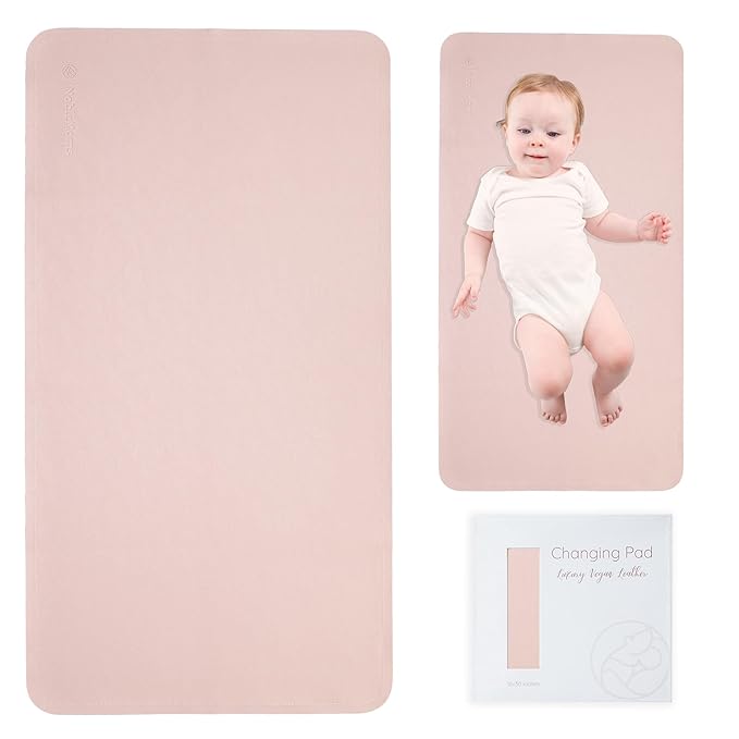 Luxury Vegan Leather Baby Changing Mat - 16"x30" Eco-Friendly, Versatile, Thin & Foldable, Easy-to-Clean Diaper Pad (Blush)