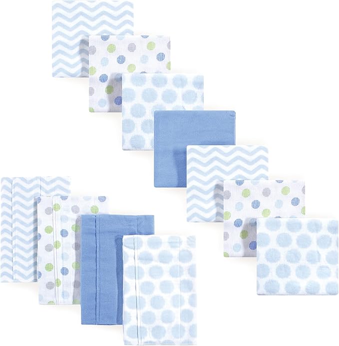 Luvable Friends Unisex Baby Cotton Flannel Burp Cloths and Receiving Blankets, 11-Piece, Blue Chevron, One Size
