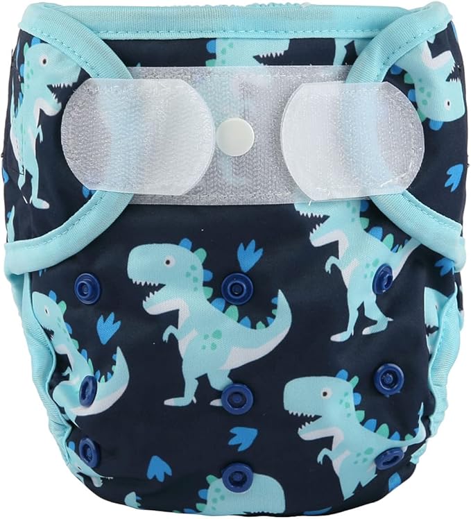 Baby Cloth Diaper Cover Nappy Hook and Loop Double Gusset 6.6lbs to 33lbs (Stomped Dinosaurs) One Size