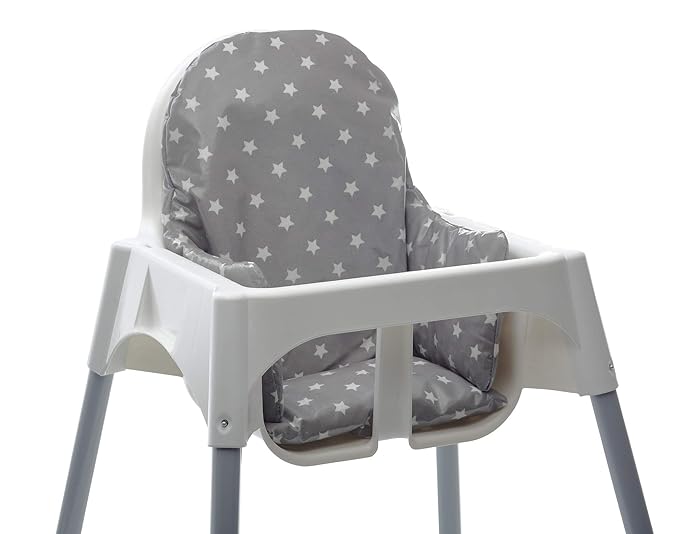 High Chair Cushion for IKEA Antilop Highchair. Padded Chair Cushion for Baby - Easy to Fit and Fully Wipe Clean Seat Pad - High Chair Accessories Designed for IKEA Antilop (Grey Stars)