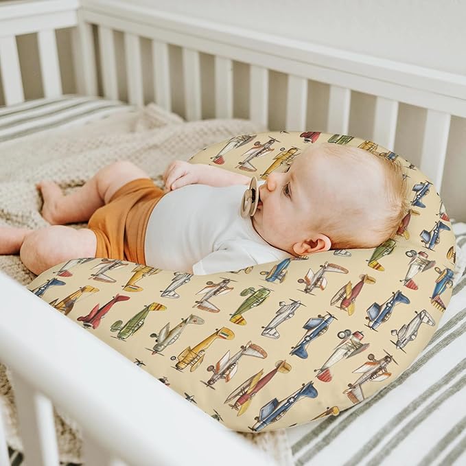 Airplanes Vintage Models Aircraft Nursing Pillow Covers for Boy Girl Antiqued Planes Nursing Pillow Slipcovers for Breastfeeding Pillows Retro Planes Soft Stretchy Removable Covers for Newborn Infant