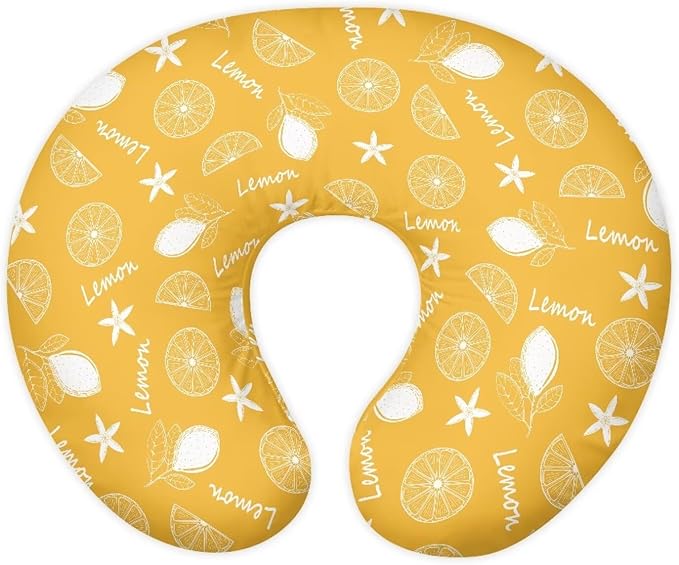 Orange Nursing Pillow Cover，Ultra Soft and Cozy Nursing Pillow Slipcovers for Breastfeeding and Bottle Feeding, Snug Fits for Bopy Pillow, Choice for Mom Lemon Print(Cover Only)