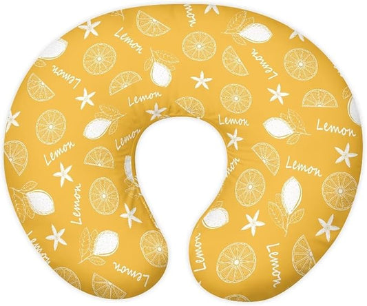 Orange Nursing Pillow Cover，Ultra Soft and Cozy Nursing Pillow Slipcovers for Breastfeeding and Bottle Feeding, Snug Fits for Bopy Pillow, Choice for Mom Lemon Print(Cover Only)