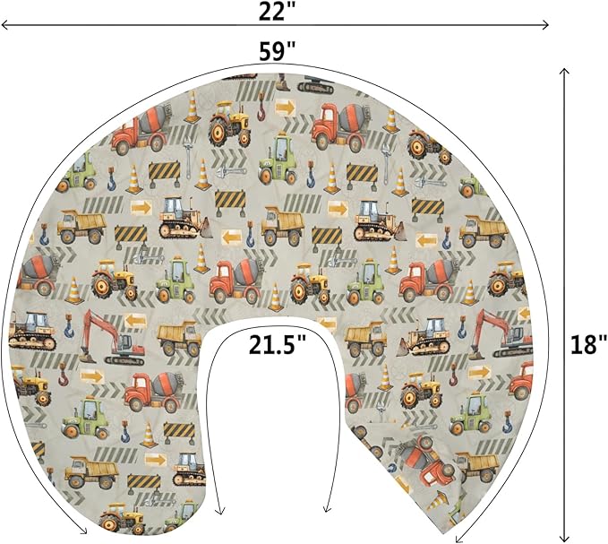 Construction Truck Vehicle Baby Nursing Pillow Covers for Boy Girl Excavator Tractor Digger Dump Truck Nursery Feeding Pillowcase for Breastfeeding Pillows Soft Stretchy Slipcovers for Newborn Infant