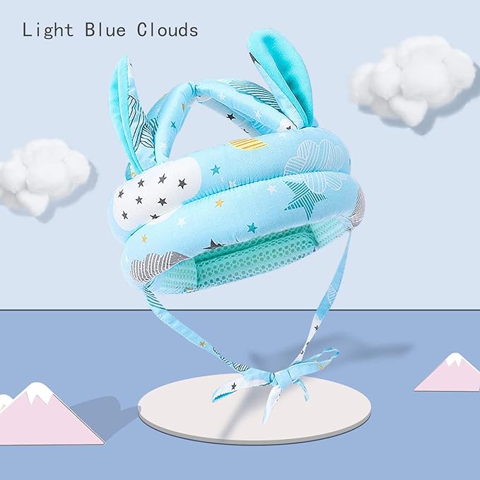Cute Baby Safety Anti-Bump Walking Helmet, Infant Toddler Anti-Collision Head Cushion Soft Breathable, Kids Anti-Fall Protective Harnesses Cap for Crawling, Walking and Playing (Blue Clouds)