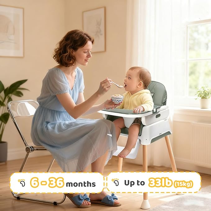 JOYMOR 5 in 1 High Chair for Babies and Toddlers, Convertible Baby Highchair, Booster & Toddler Chair, Lightweight, Foldable and Portable for Travel