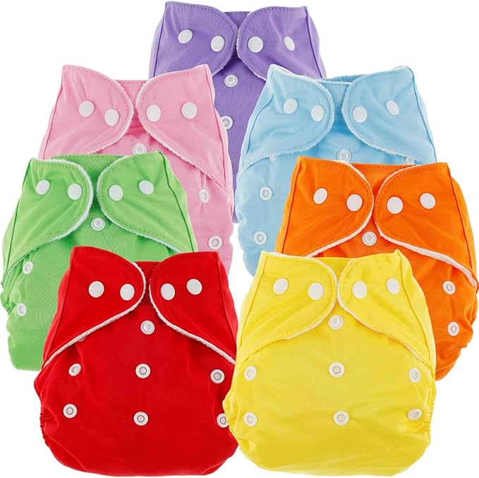 7Pcs Baby Cloth Nappies Reusable Pocket Nappy Washable Adjustable Cloth Diapers Super Absorbent Clothes Nappies Multi-Color Comfortable Diapers for Baby Infants Boys Girls 6.6-33 lbs