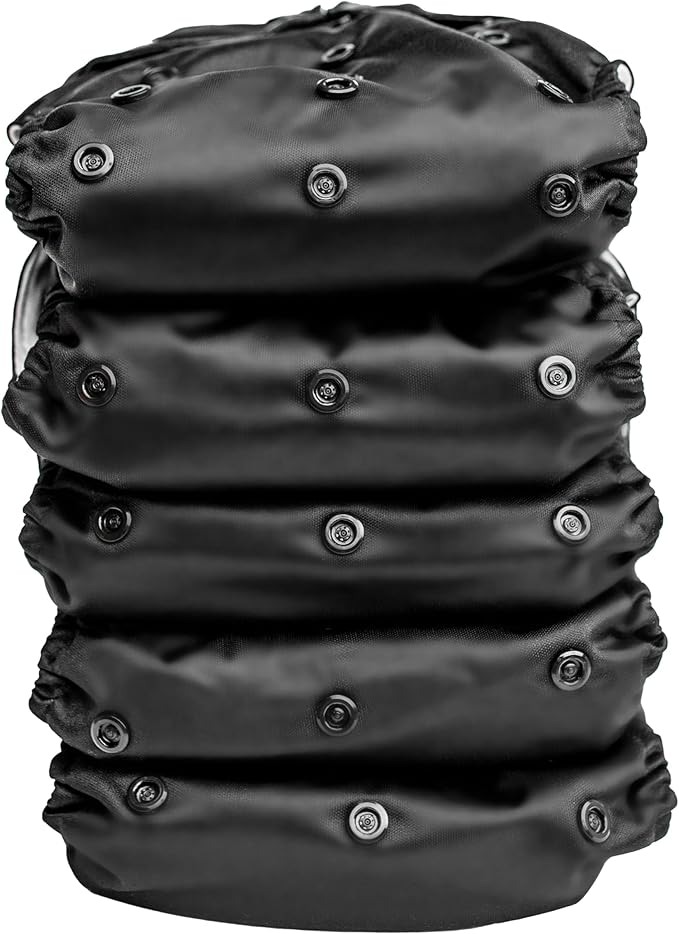 Kinder Cloth Diapers Set of 5 Reusable Baby Diapers Pocket Style Athletic Wicking Jersey, Bamboo Viscose Inserts, Wet Bag, Newborn to Potty Training 7-60lbs, One Size (Midnight)