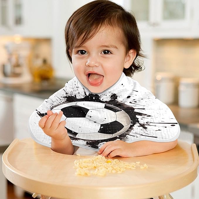 4 Pack Muslin Burp Cloths Soccer Ball White Print Cotton Baby Burp Cloths Absorbent Soft Burping Cloth Washcloths for Newborn Babies 22x11 Inch